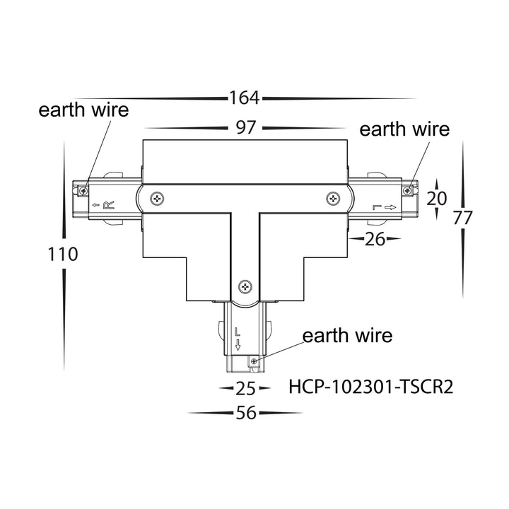 HCP-102301-TSC - Black Three Circuit Recessed Track T-Shape Connector