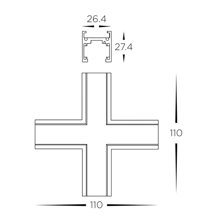 HCP-10291-SE -XSC -  Black X Shape Joiner to suit Shallow Low Voltage Track