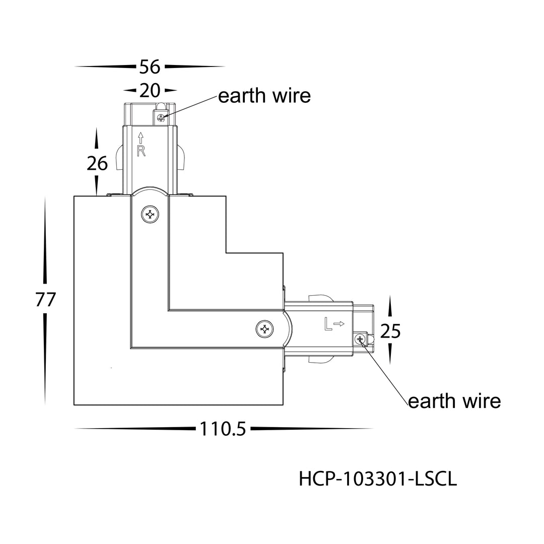 HCP-103301-LSC - White Three Circuit Recessed Track L-Shape Connector