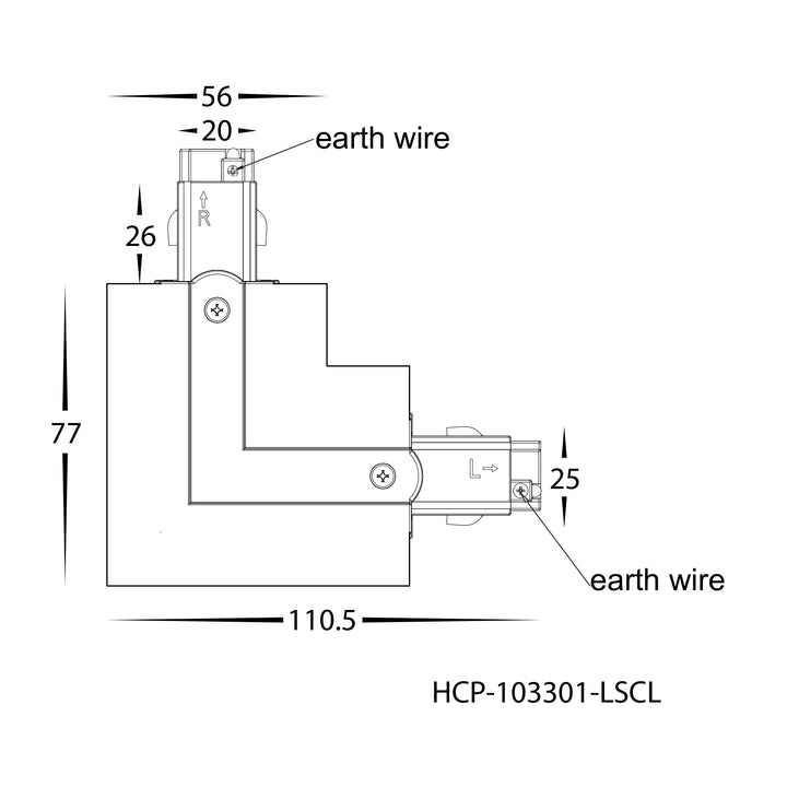 HCP-103301-LSC - White Three Circuit Recessed Track L-Shape Connector