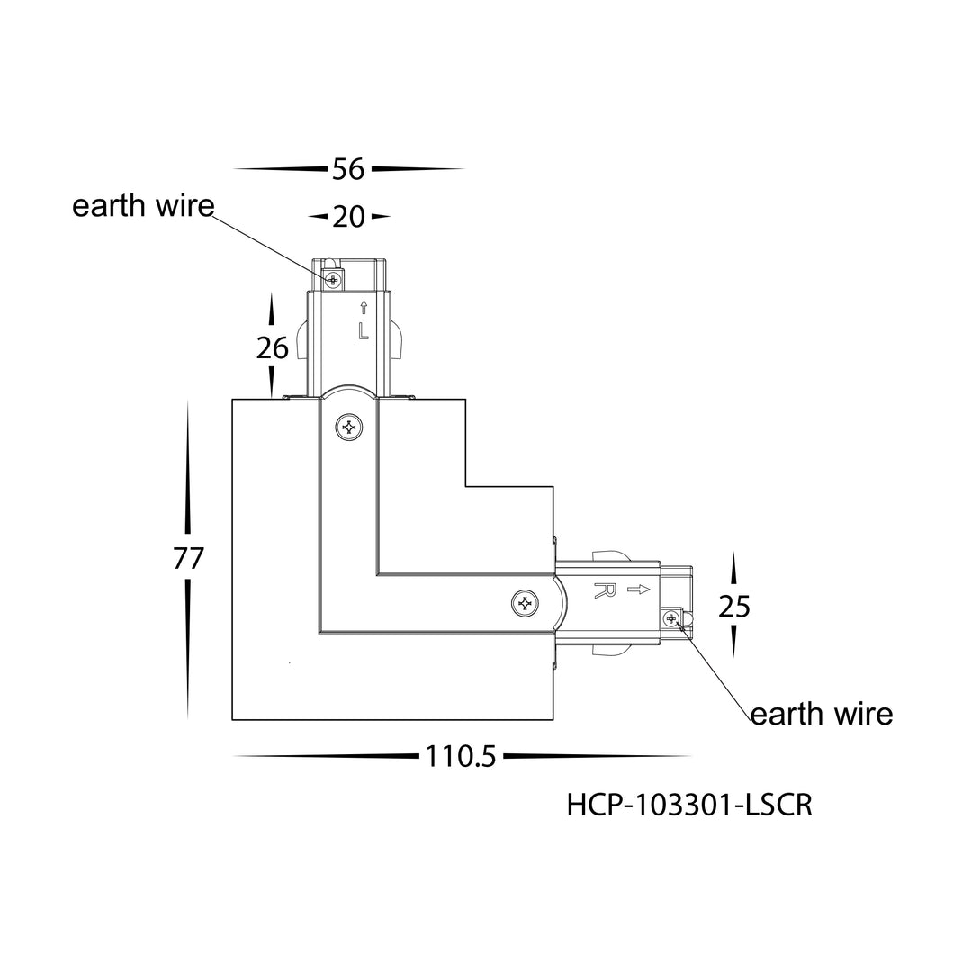 HCP-103301-LSC - White Three Circuit Recessed Track L-Shape Connector
