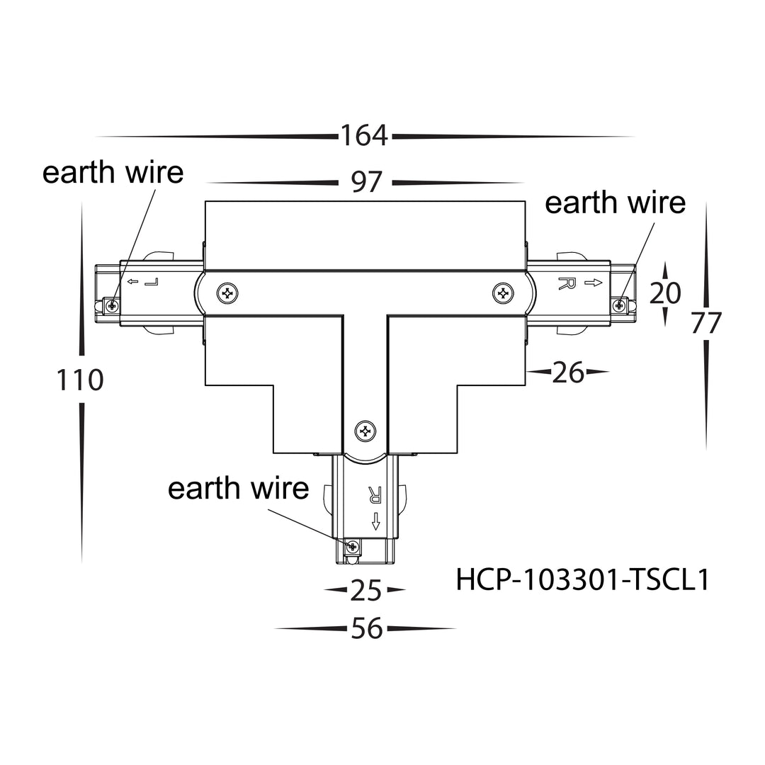 HCP-103301-TSC - White Three Circuit Recessed Track T-Shape Connector