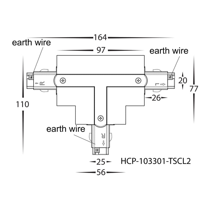 HCP-103301-TSC - White Three Circuit Recessed Track T-Shape Connector
