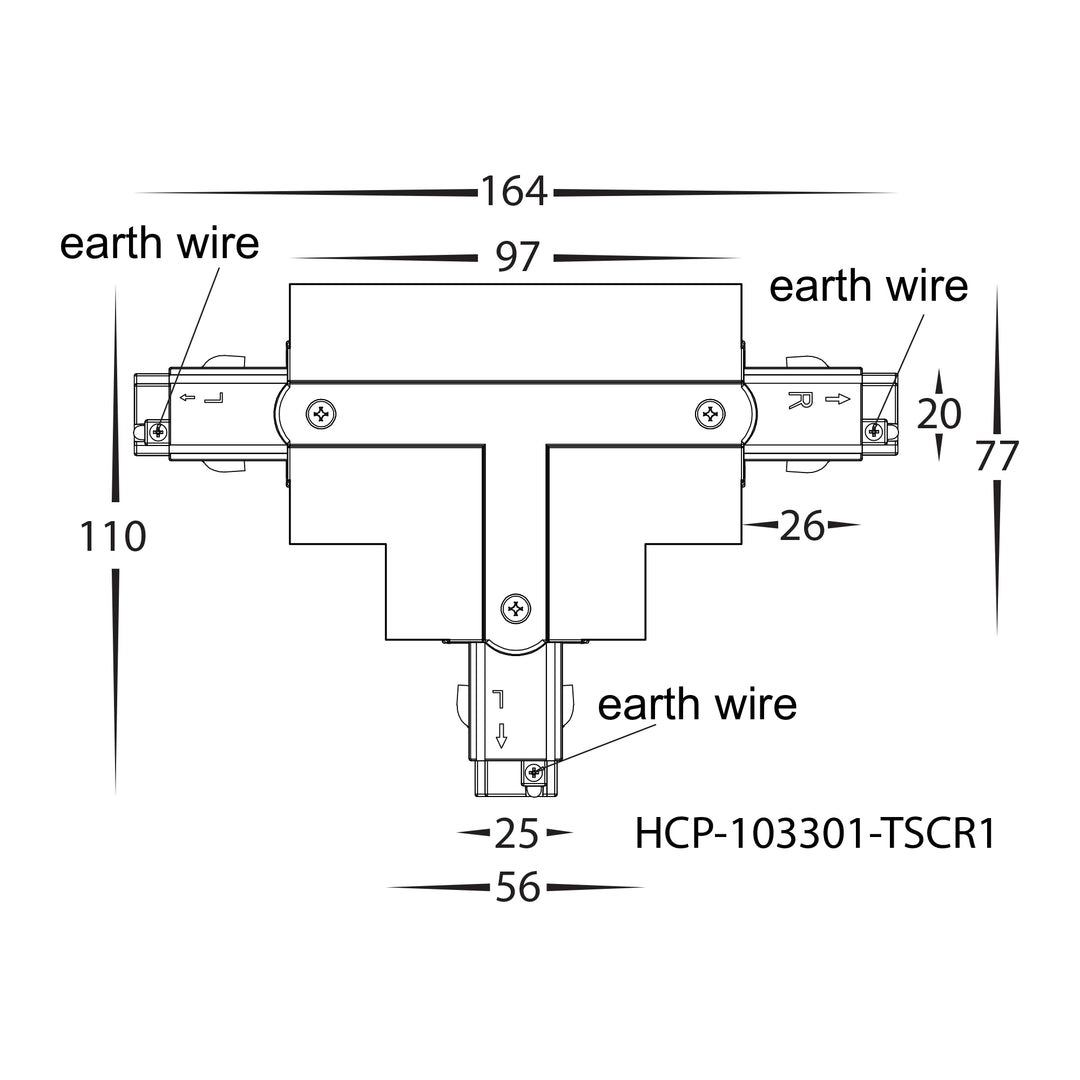 HCP-103301-TSC - White Three Circuit Recessed Track T-Shape Connector