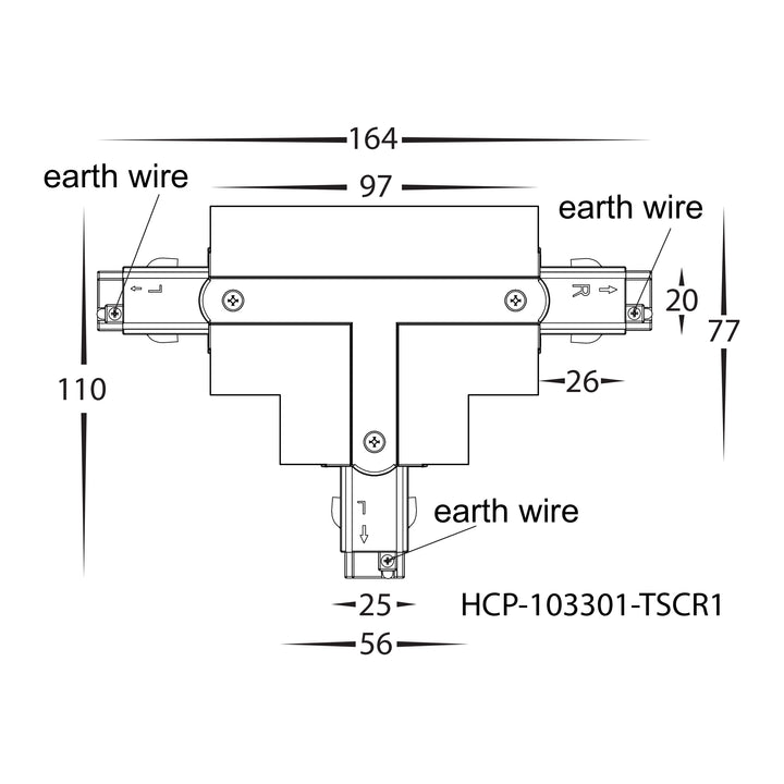 HCP-103301-TSC - White Three Circuit Recessed Track T-Shape Connector