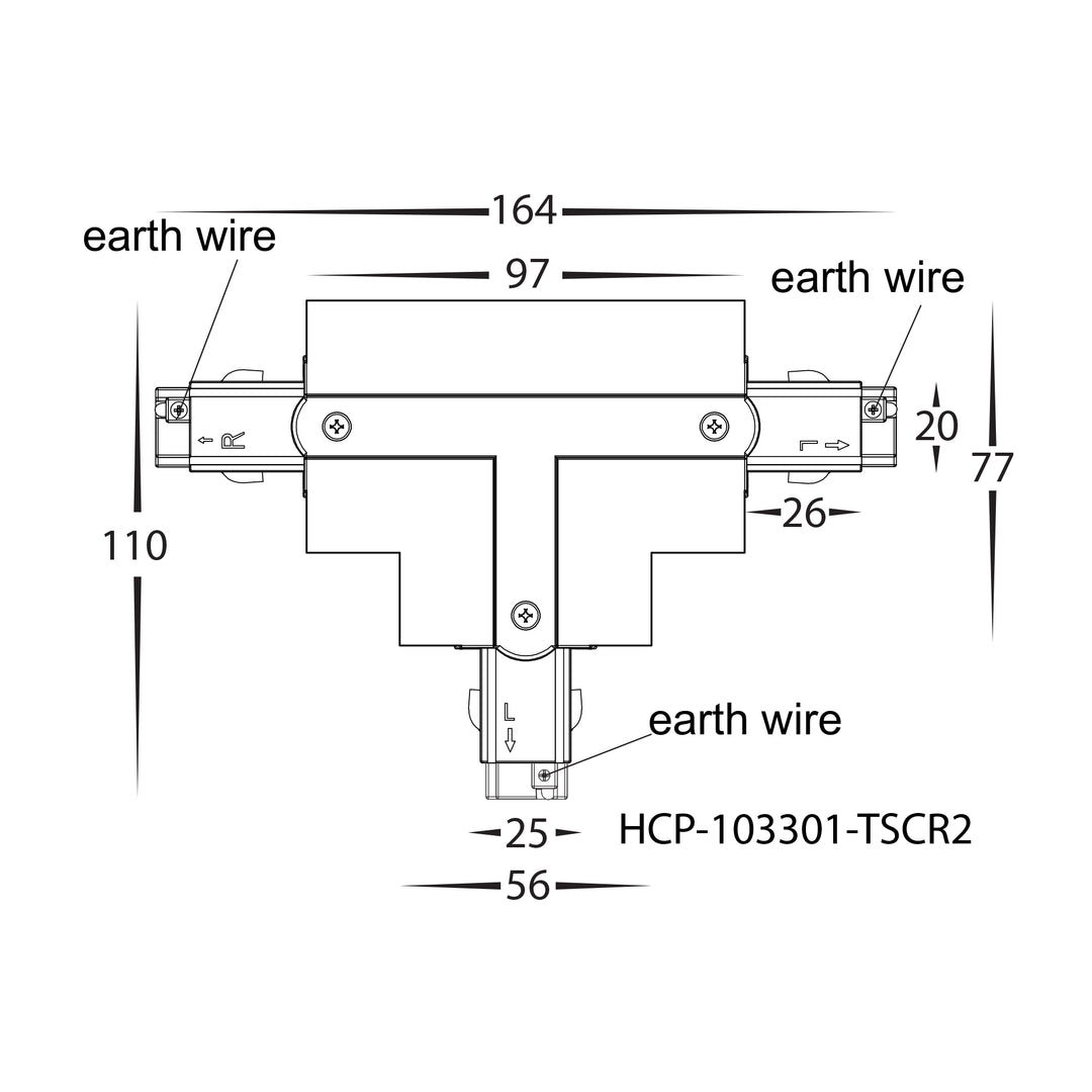 HCP-103301-TSC - White Three Circuit Recessed Track T-Shape Connector