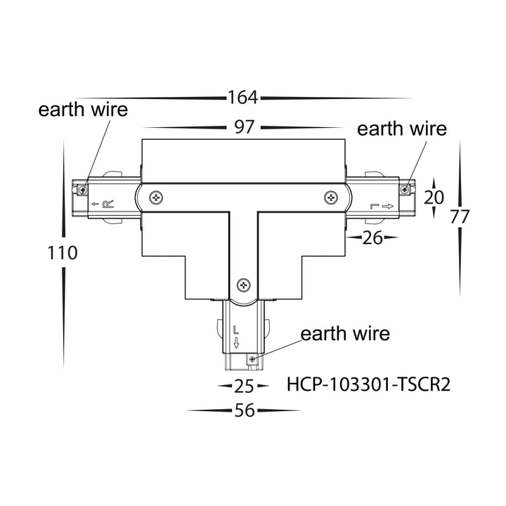 HCP-103301-TSC - White Three Circuit Recessed Track T-Shape Connector