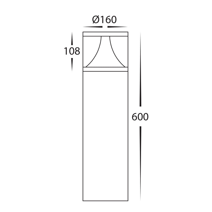 HCP-262530 - 600mm 18w Large Black LED Bollard Light