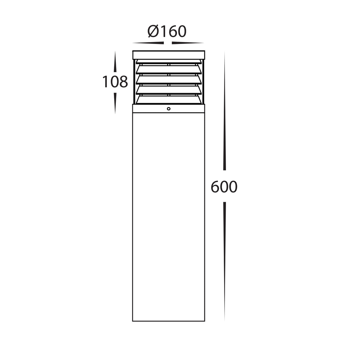 HCP-262540 - 600mm 18w Large Black Louvred LED Bollard Light