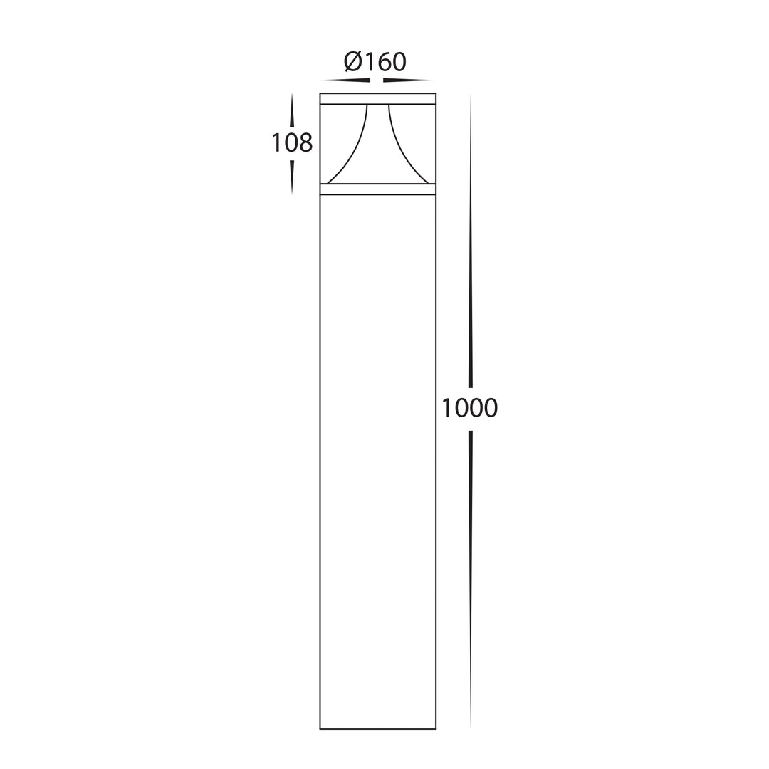 HCP-262630 - 1000mm 18w Large Black LED Bollard Light