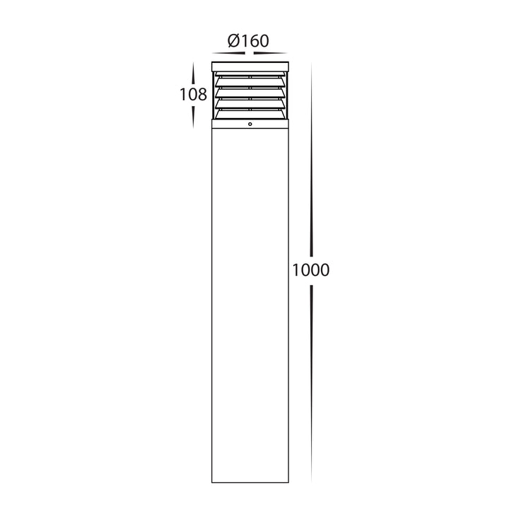 HCP-262640 - 1000mm 18w Large Black Louvred LED Bollard Light