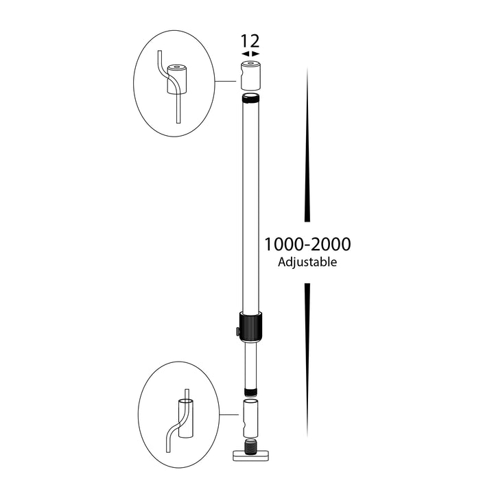 HCP-602100-1MROD | HCP-602100-2MROD - Black Aluminium Rod to suit Linear Modules