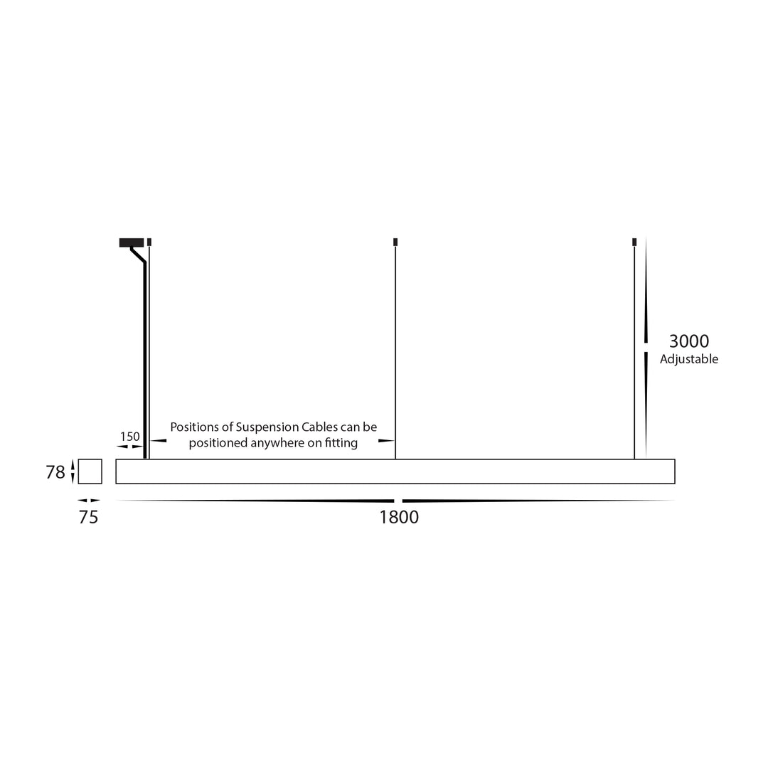 HCP-692722 | HCP-692724 - Black 1800mm 72w Proline Pendant with Power Feed and Canopy