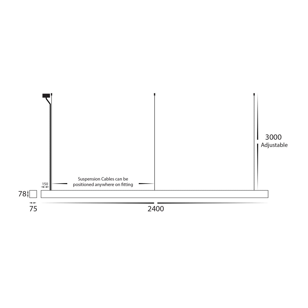 HCP-693962 | HCP-693964 - White 2400mm 96w TRI Colour Proline Pendant with Power Feed and Canopy
