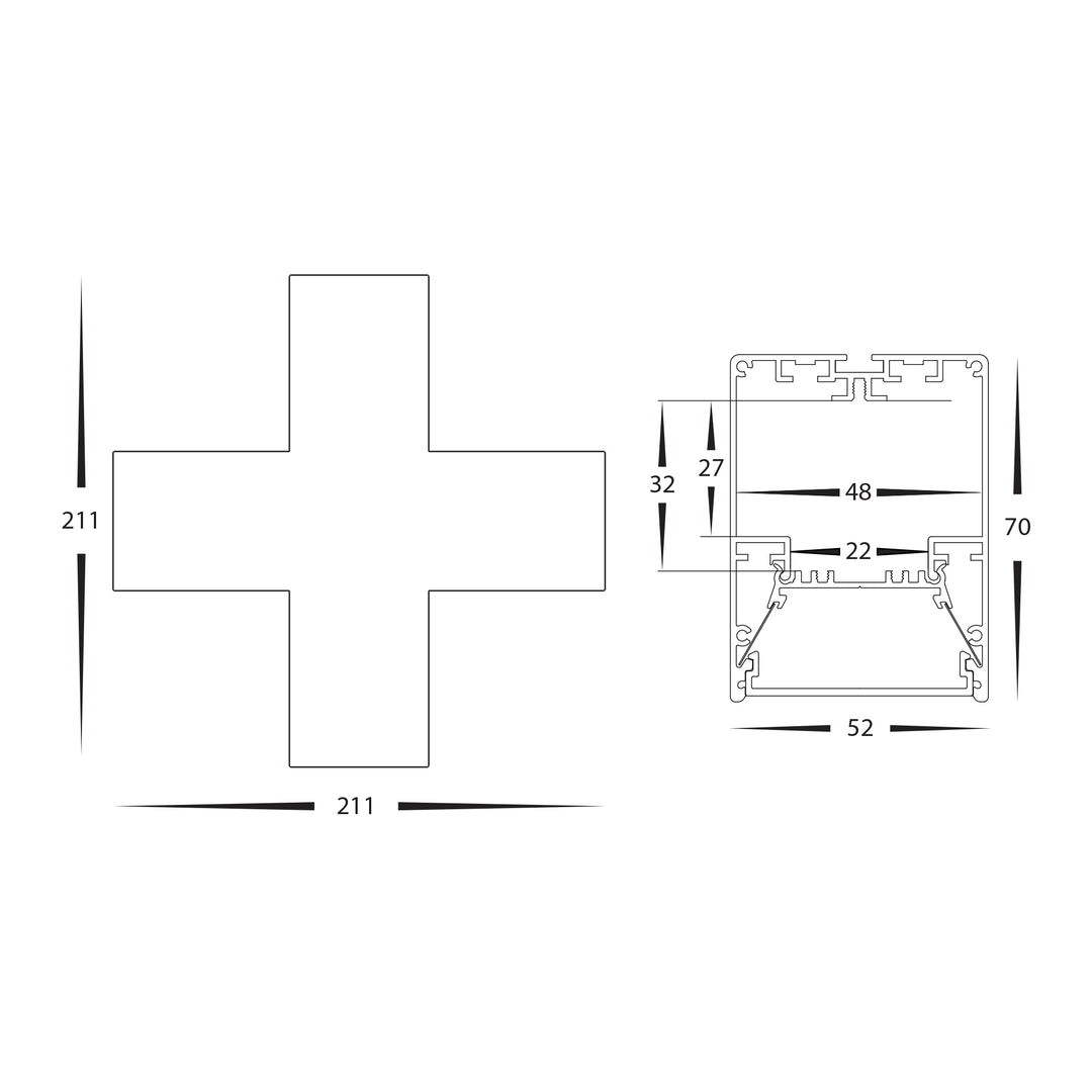 HCP-6025270-X - Black 11w X-Shape TRI Colour Proline Connector