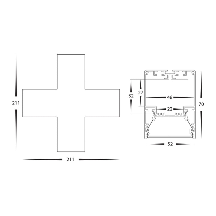HCP-6025270-X - Black 11w X-Shape TRI Colour Proline Connector