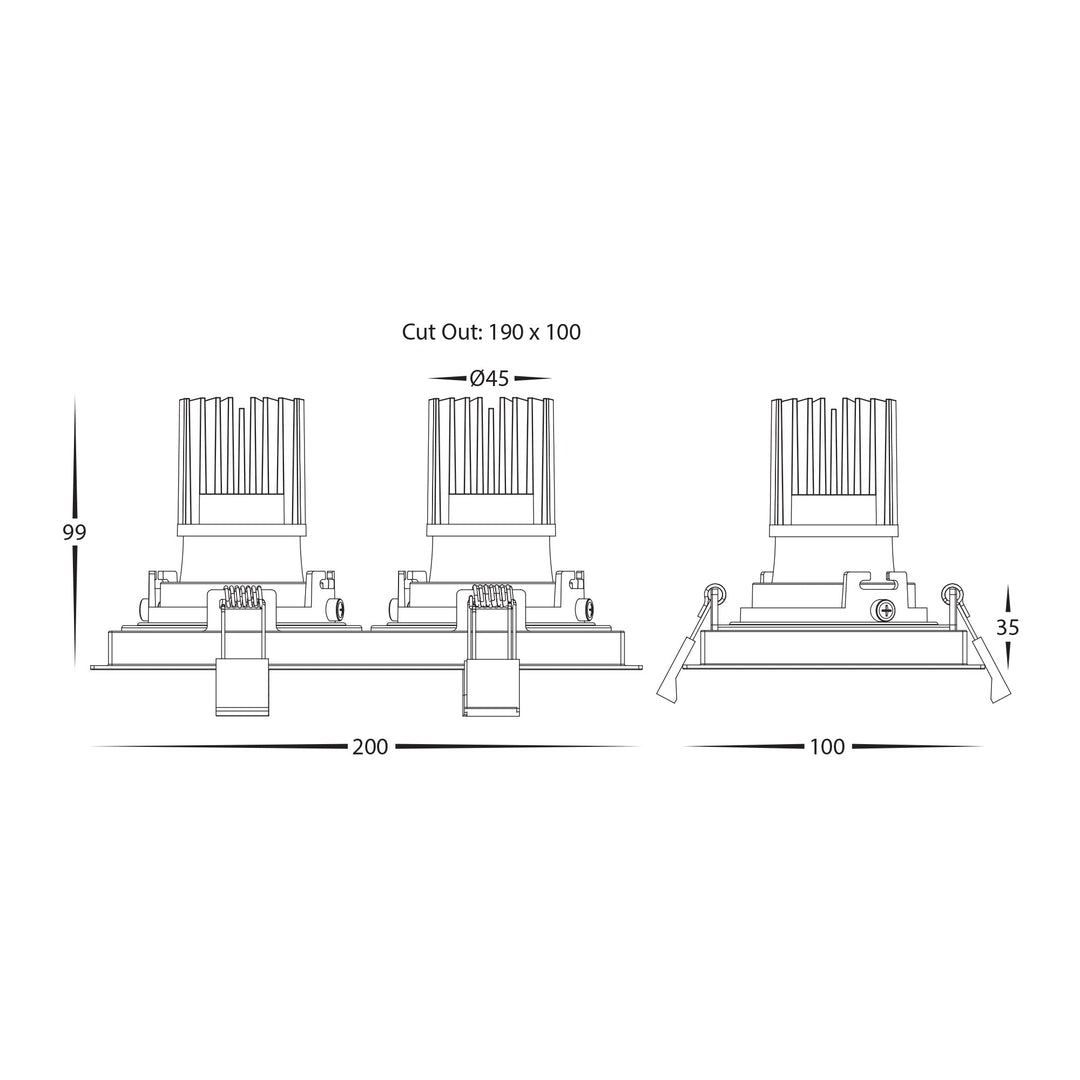 HCP-81228113 | HCP-81248113 - Black 2 x Square Tilt 13w D2W Recessed LED Downlight