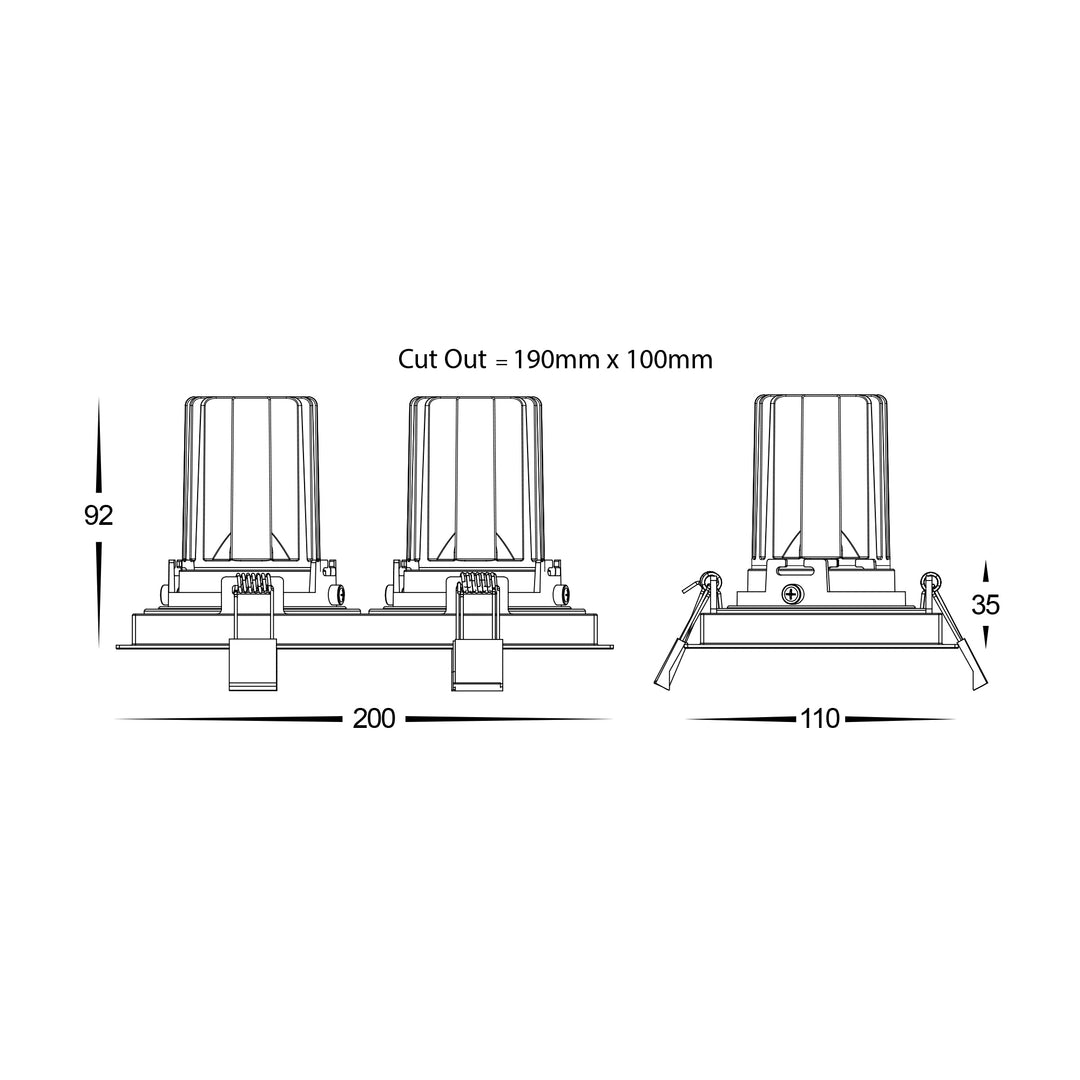 HCP-81321183 / HCP-81341183 - White 2x 13w CRI97+ Recessed Square Tilt Dimmable LED Downlight 3000k