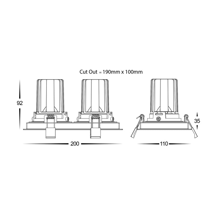HCP-81321183 / HCP-81341183 - White 2x 13w CRI97+ Recessed Square Tilt Dimmable LED Downlight 3000k