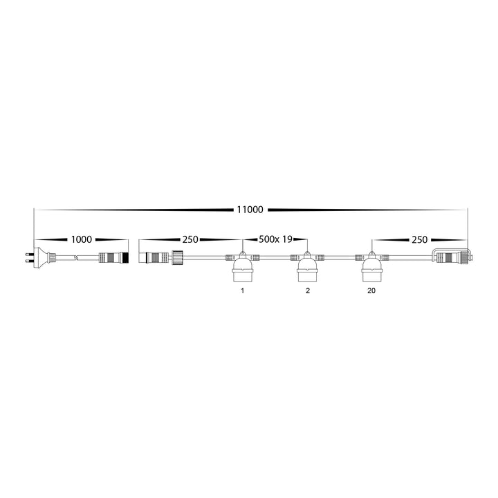HCP-9221122 - 10m 2700k Surface Mounted 20 Light Festoon Light
