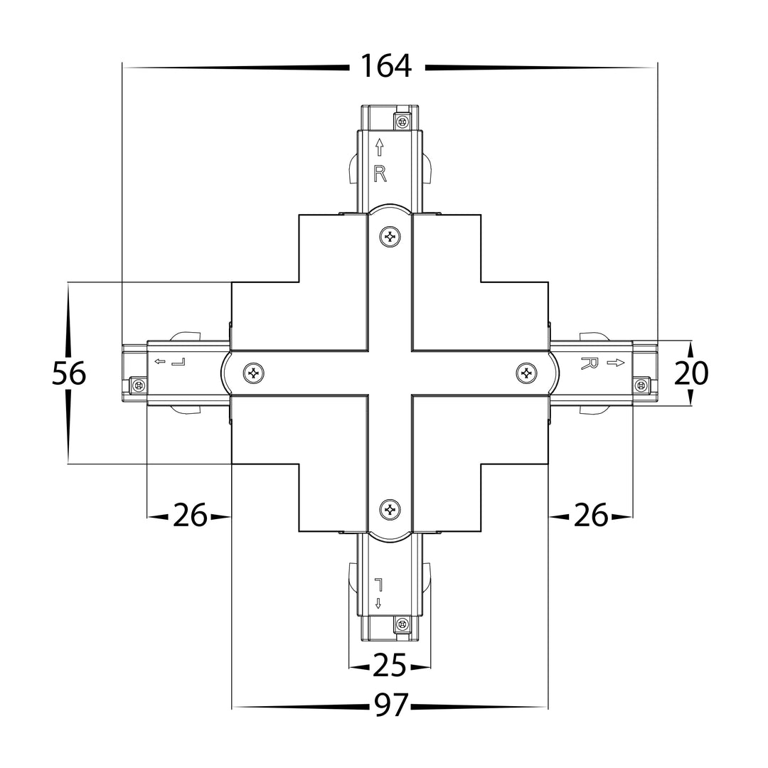 HCP-103301-XSC - White Three Circuit Recessed Track X-Shape Connector
