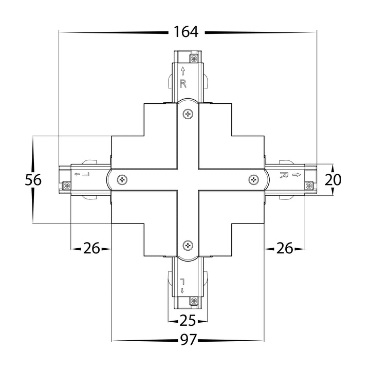 HCP-103301-XSC - White Three Circuit Recessed Track X-Shape Connector
