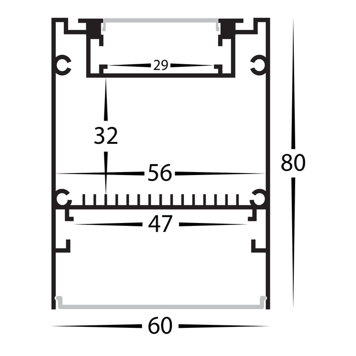 HCP-4416080 - Silver Square Up &amp; Down Suspended Aluminium Profile