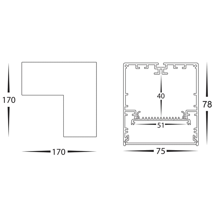 HCP-603002-L / HCP-603004-L - White 12w L-Shape TRI Colour Proline Connector