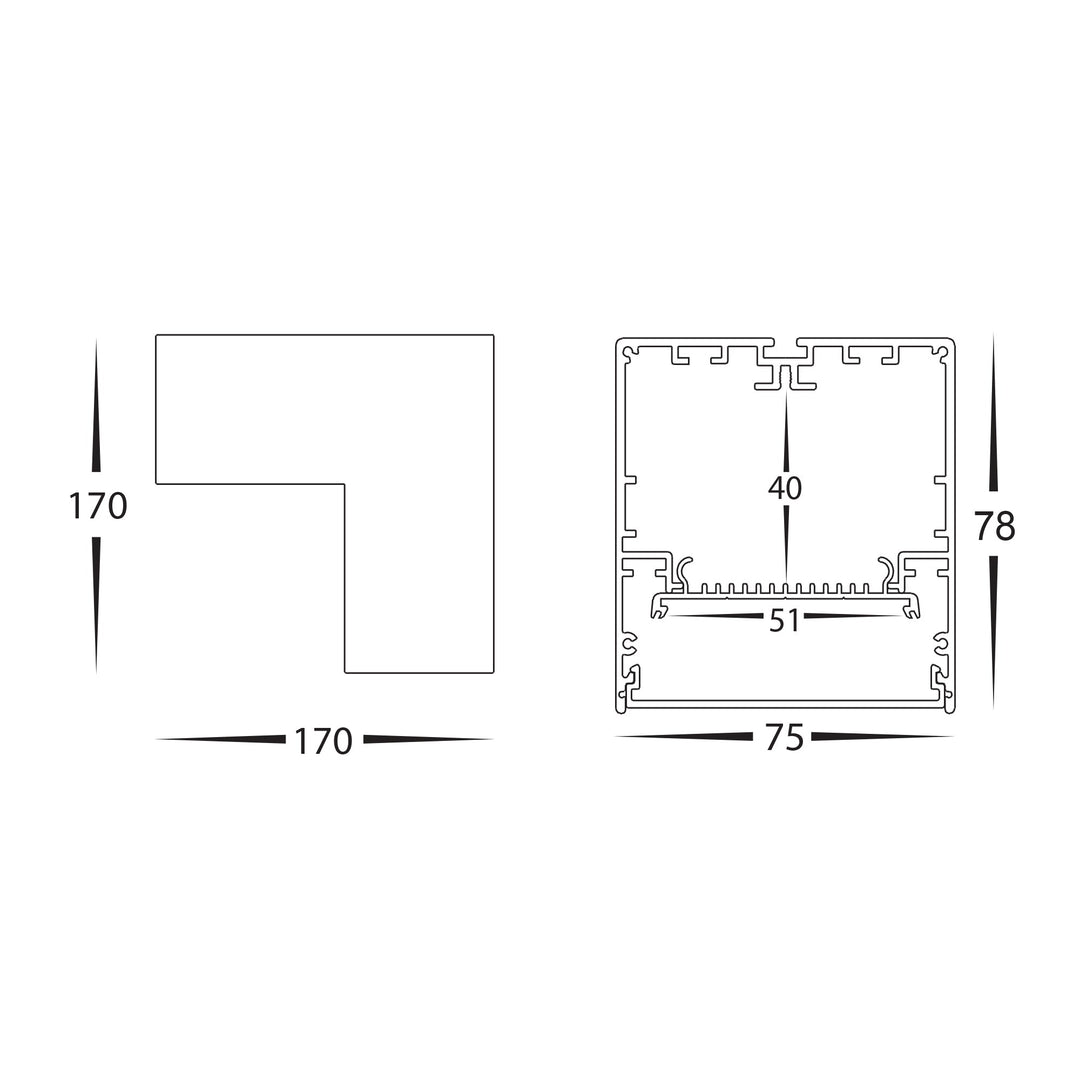 HCP-602002-L / HCP-602004-L - Black 12w L-Shape TRI Colour Proline Connector