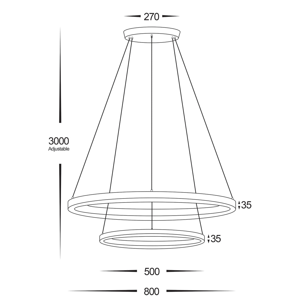 HCP-653130 / HCP-653133 / HCP-653134 - White 800mm + 500mm Double Circa 65w LED Pendant