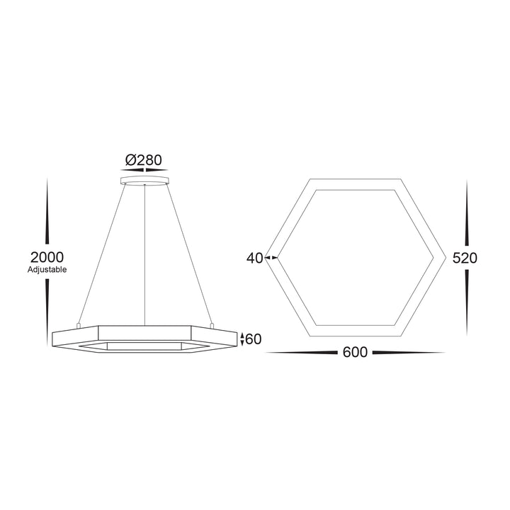 HCP-672130 - Black 600mm x 520mm Hexagon LED Pendant