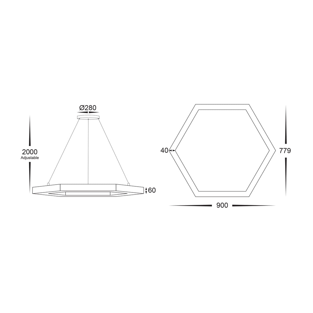 HCP-672170 - Black 900mm x 779mm Hexagon LED Pendant