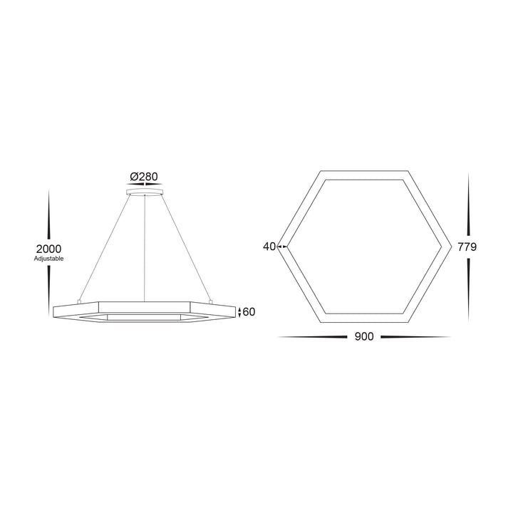 HCP-672170 - Black 900mm x 779mm Hexagon LED Pendant