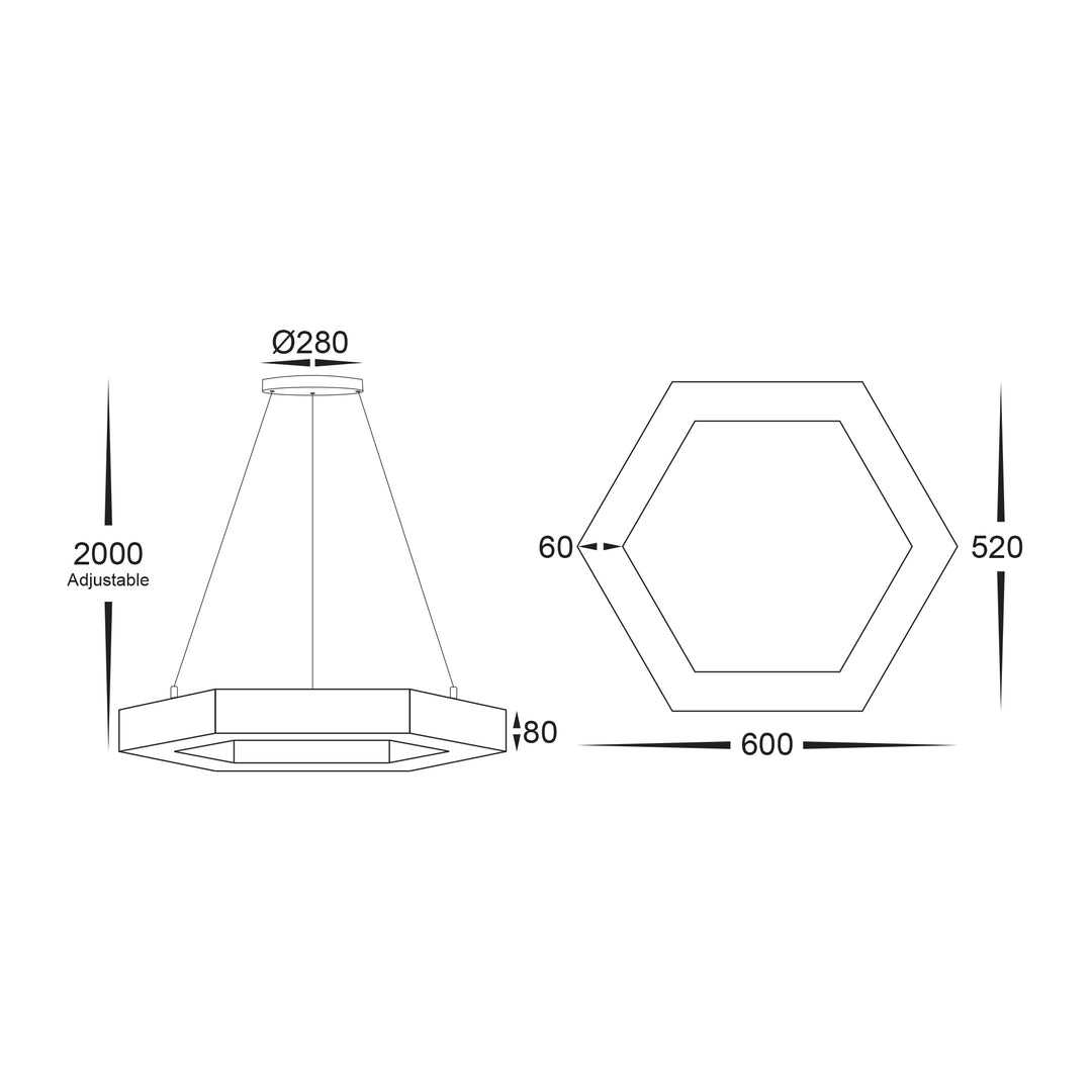 HCP-672250 - Black 600mm x 520mm Hexagon LED Pendant