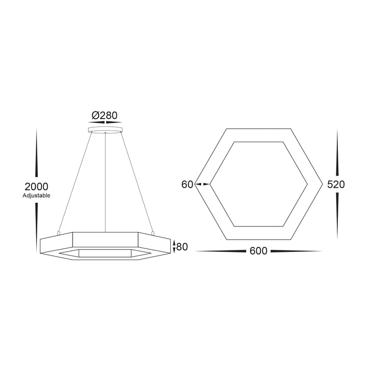 HCP-672250 - Black 600mm x 520mm Hexagon LED Pendant