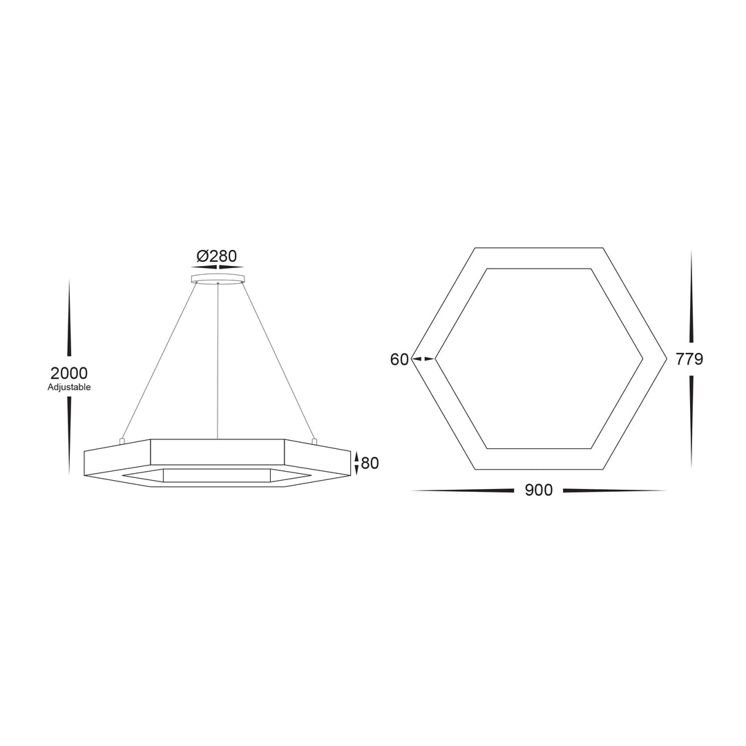 HCP-672300 - Black 900mm x 779mm Hexagon LED Pendant