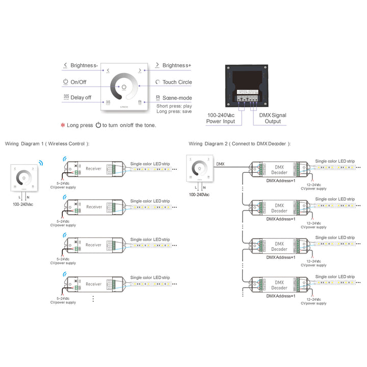HCP-75212 - Single Colour 240v Touch Panel LED Strip Controller