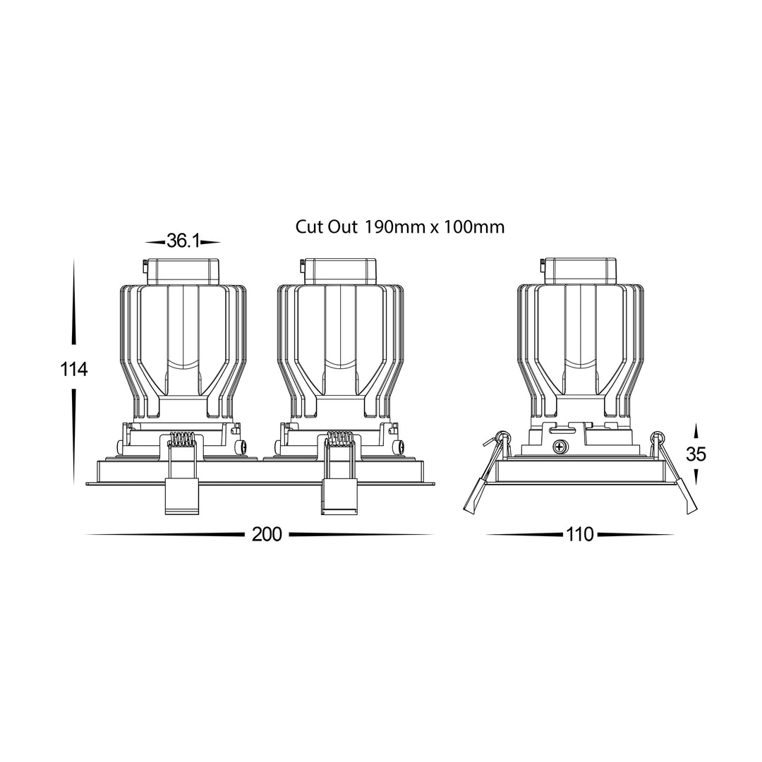 HCP-81221117 / HCP-81241117 - Black 2 x Square Tilt 17w Recessed LED Downlight
