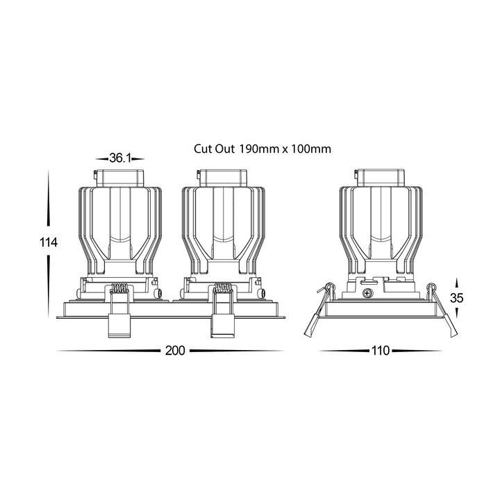 HCP-81221117 / HCP-81241117 - Black 2 x Square Tilt 17w Recessed LED Downlight