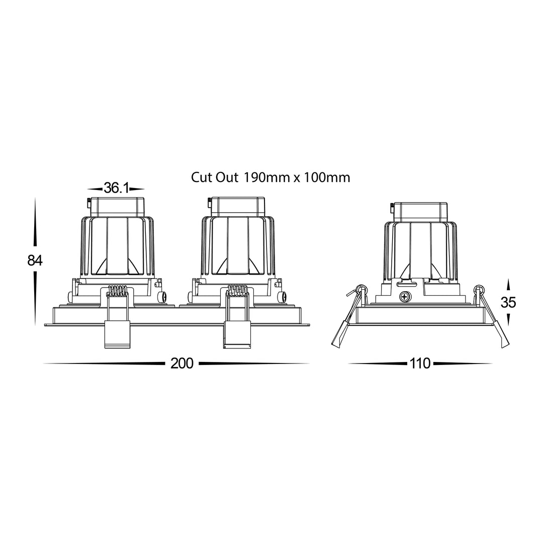 HCP-81321106 | HCP-81341106 - White Square Recessed Tilt 2 x 6w Recessed LED Downlight
