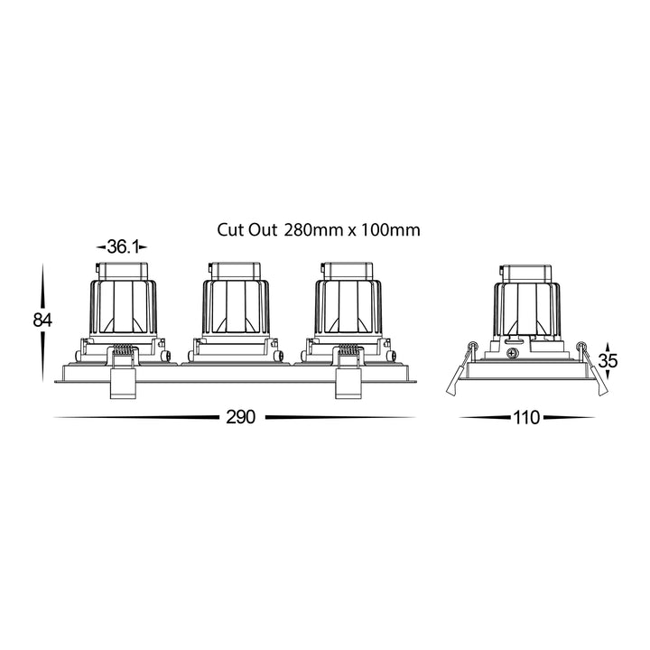 HCP-81321206 | HCP-81341206 - White Square Recessed Tilt 3 x 6w Recessed LED Downlight