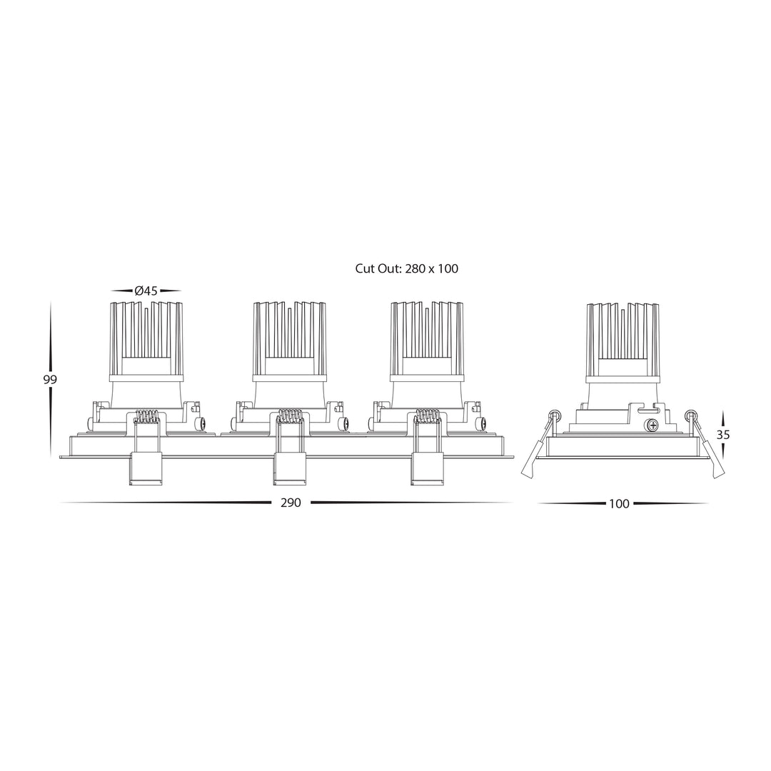HCP-81251213 - Black Rectangle Tilt 3x13w Dali Tunable Recessed LED Downlight
