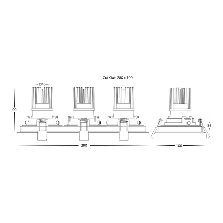 HCP-81251213 - Black Rectangle Tilt 3x13w Dali Tunable Recessed LED Downlight