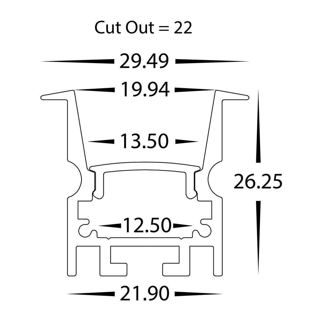 HCP-4322926 - Deep Black Recessed Anti Glare Winged Aluminium Profile